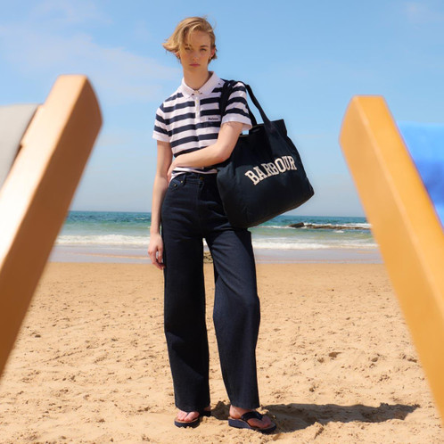 Navy/Stone Barbour Logo Holiday Tote Bag Lifestyle