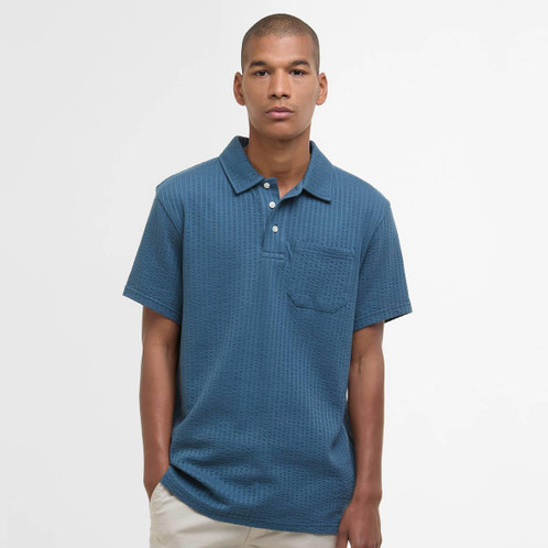Dusk Blue Barbour Mens Dymchurch Seersucker Polo Shirt Front