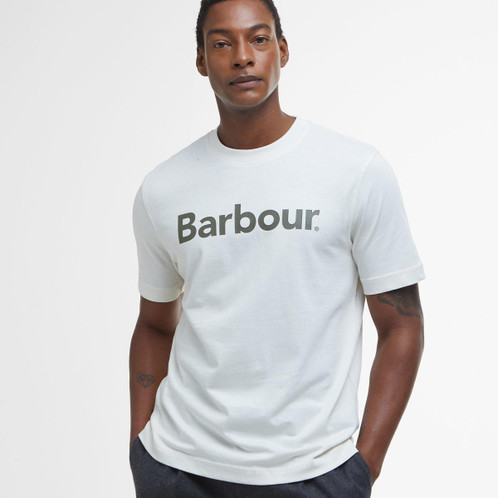Antique White Barbour Mens Logo Relaxed Fit T-Shirt Front