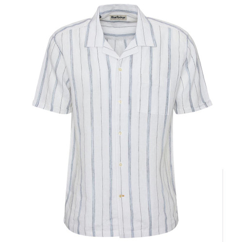 White Barbour Mens Garnock Stripe Short Sleeve Regular Fit Shirt