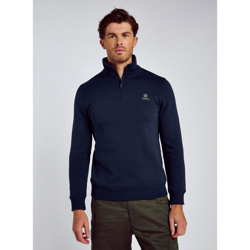 Navy Dubarry Mens Boyce Zip Neck Sweatshirt On Model