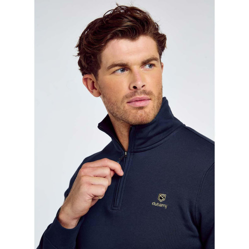 Navy Dubarry Mens Boyce Zip Neck Sweatshirt On Model Detail