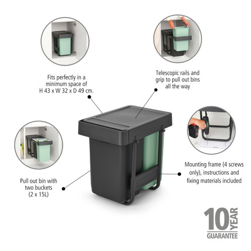 Brabantia Sort & Go Built-In Bin 2 x 15 Litre Details