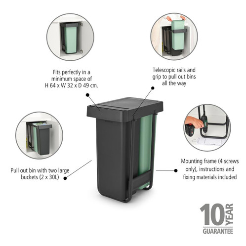 Brabantia Sort & Go Built-In Bin 2 x 30 Litre Details