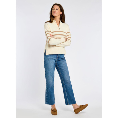 Oyster Dubarry Womens Fonthill Striped Zip Neck Jumper On Model