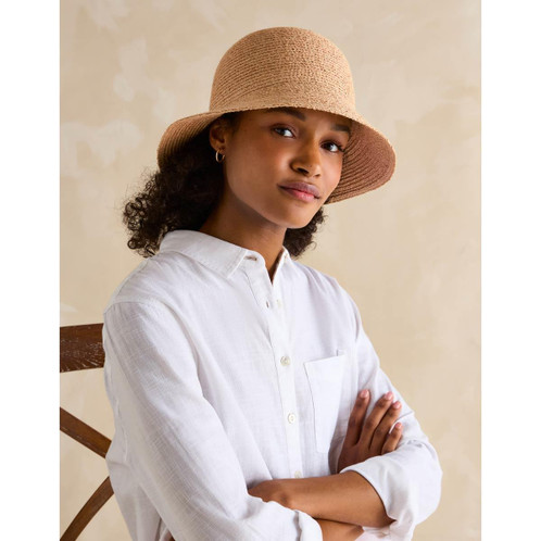 Joules Albany Natural Adjustable Straw Hat On Model