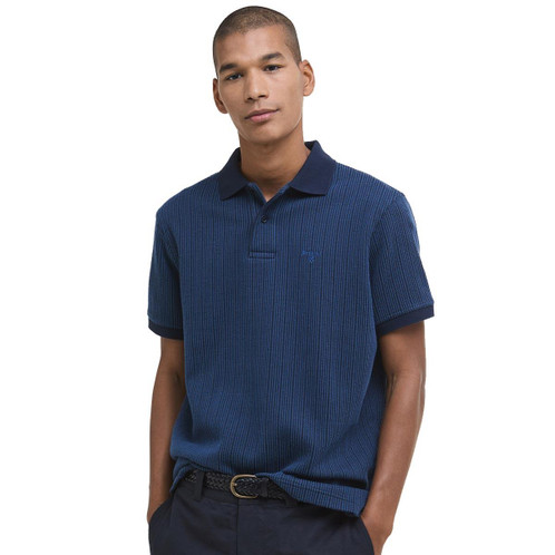 Navy Barbour Mens Harworth Tailored FIt Polo Shirt Front