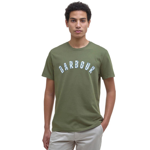 Light Moss Barbour Mens Tortpoint Tartan Logo T-Shirt Front