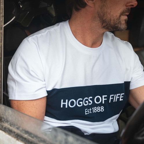 White/Navy/White Hoggs Of Fife Mens Dalbeattie Colour Block T-Shirt Lifestyle