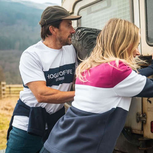 White/Navy/White Hoggs Of Fife Mens Dalbeattie Colour Block T-Shirt Lifestyle 2