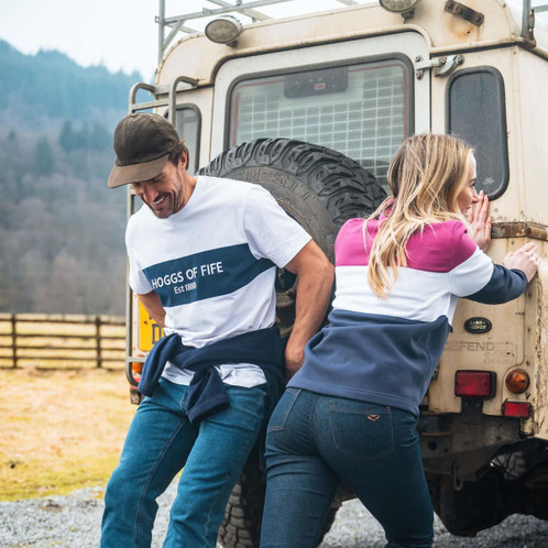 White/Navy/White Hoggs Of Fife Mens Dalbeattie Colour Block T-Shirt Lifesyle 3