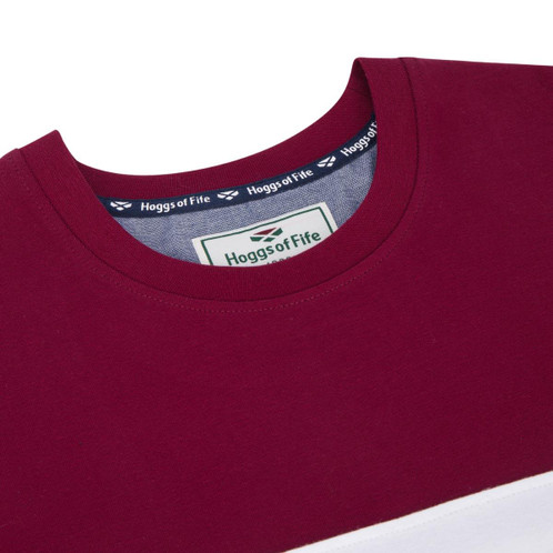 Burgundy/White/Navy Hoggs Of Fife Mens Dalbeattie Colour Block T-Shirt Collar