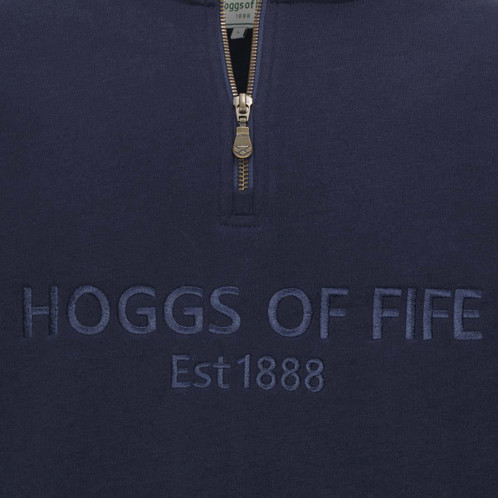 Navy Hoggs Of Fife Mens Galloway 1888 Plain 1/4 Zip Sweatshirt Chest