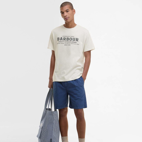 Whisper White Barbour Mens Moorside Logo T-Shirt Front