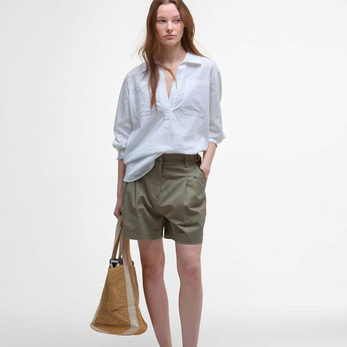 Dusky Green Barbour Womens Cecile Shorts On Model