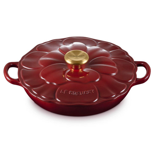 Garnet Le Creuset 26cm Cast Iron Petal Shallow Casserole