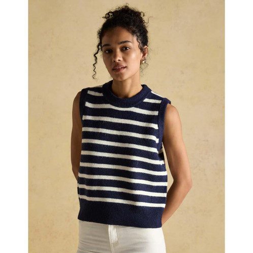 Navy Stripe Joules Womens Holly Stripe Knitted Vest On Model