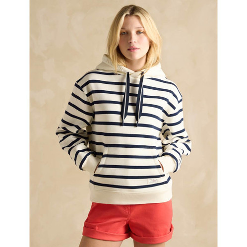 Cream/Navy Stripe Joules Womens Milbourne Hoodie On Model