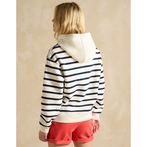 Cream/Navy Stripe Joules Womens Milbourne Hoodie On Model Back