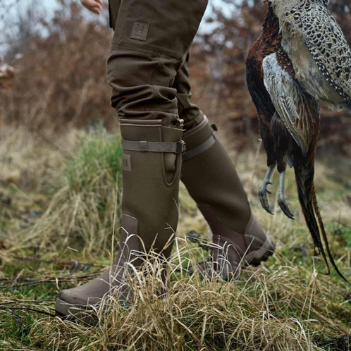 Willow Green/Deep Brown Harkila Mens Forester Textile Rubber Boot Lifestyle