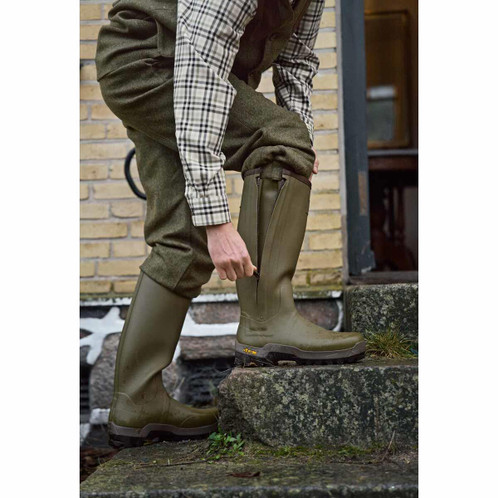 Dark Olive Harkila Mens Forester Zip Rubber Boot Zipped Up