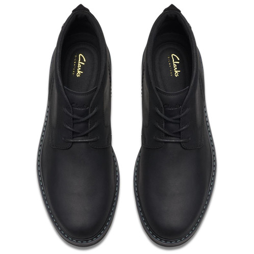 Black Leather Clarks Mens Newford Mid Chukka Boot Top View