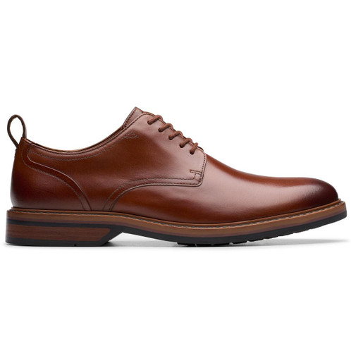 Tan Leather Clarks Mens Aldwin Lace Shoes Side View