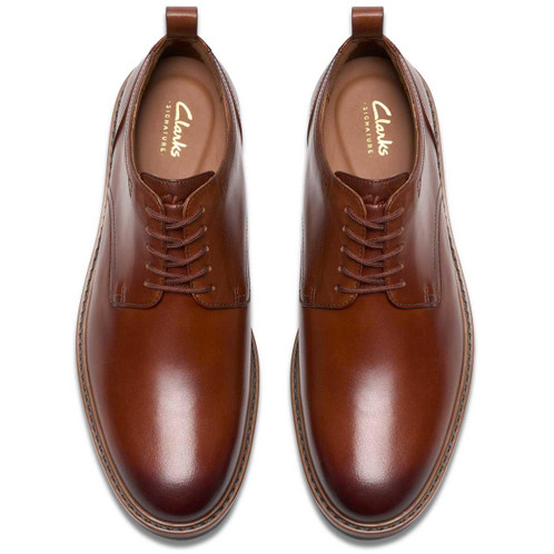 Tan Leather Clarks Mens Aldwin Lace Shoes Top View