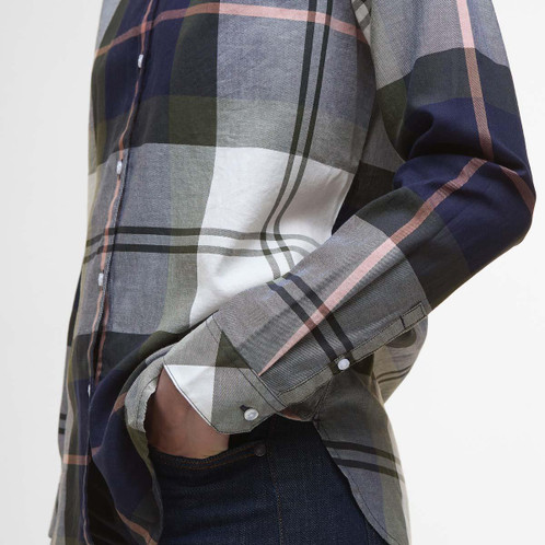 Navy/Arabesque Check Barbour Womens Moorland Shirt Sleeve