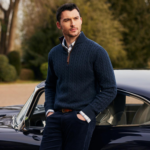 Schoffel Mens Calton Cotton Cashmere Cable 1/4 Zip Jumper