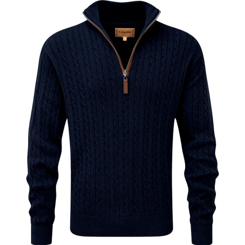 Schoffel Mens Calton Cotton Cashmere Cable 1/4 Zip Jumper