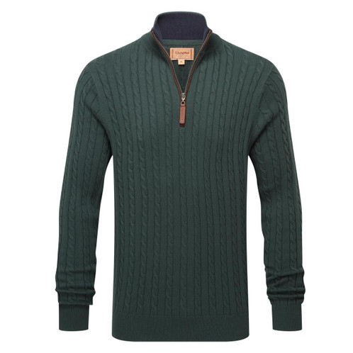 Botanical green Schoffel Mens Calton Cotton Cashmere Cable 1/4 Zip Jumper