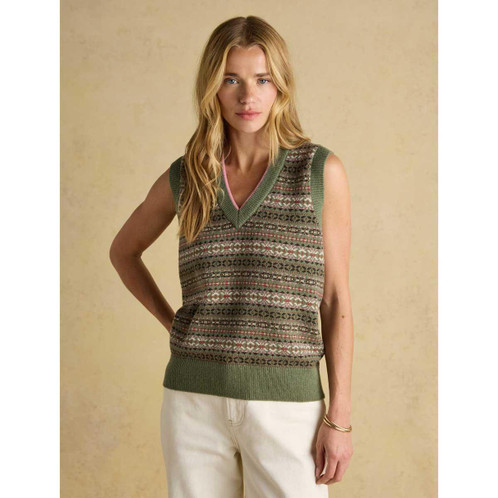 Green Joules Womens Islay Fairisle Knitted Vest On Model