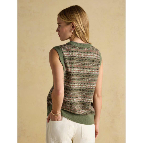 Green Joules Womens Islay Fairisle Knitted Vest On Model Rear