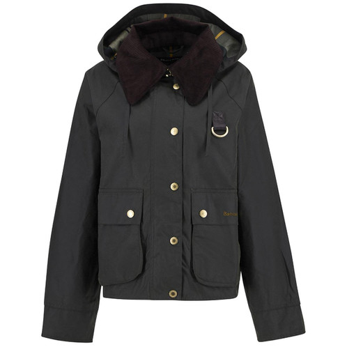 Black Classic Barbour Womens Reighton Wax Jacket hood