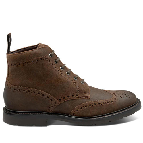 Brown Rough-Out Suede Loake Bude Brogue Boot Side