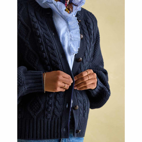 Navy Joules Womens Rafferty Cable Knit Cardigan Button Detail
