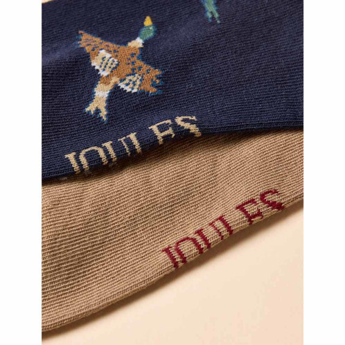 Tan/Navy Joules Mens Kingsbury Socks 2 Pack Detail