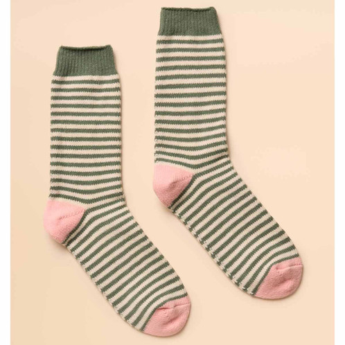 Khaki Green  Joules Womens Cosy Stripe Socks