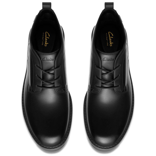 Black Leather Clarks Mens Aldwin Mid GTX Chukka Boot Top