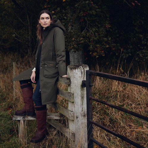 Mahogony/Chocolate Nubuck Barbour Womens Beaconsfield Tall Boot Lifestyle