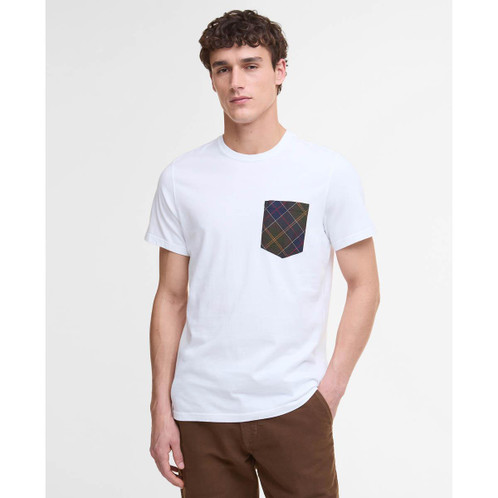 White Barbour Mens Arnside Tartan Pocket T-Shirt Front