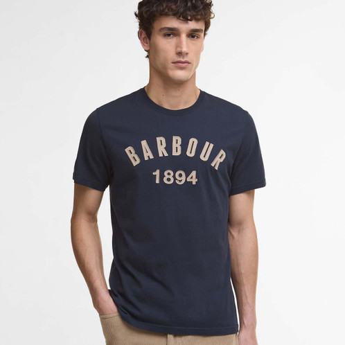 Navy Barbour Mens Hollins Applique T-Shirt Front