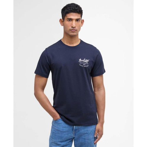 Navy Barbour Mens Script Graphic T-Shirt Front