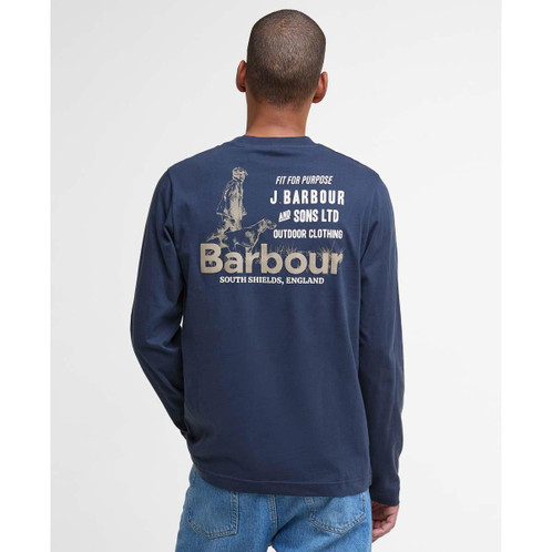 Navy Barbour Mens Pointer LS Graphic T-Shirt Back
