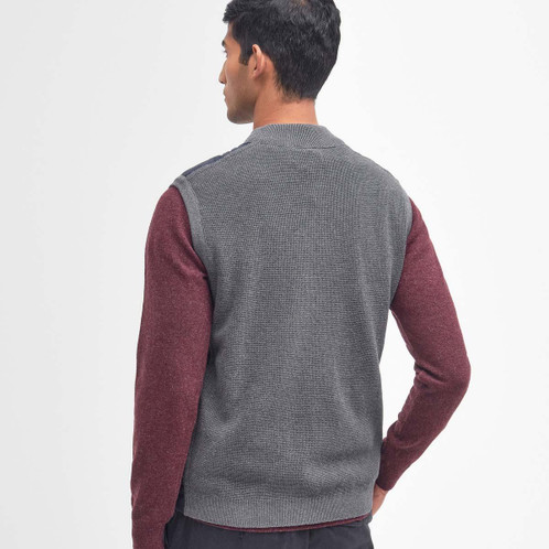 Mid Grey Barbour Mens Essential Knitted Gilet Back
