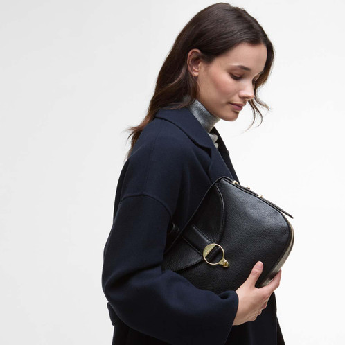 Black Barbour Womens Alder Leather Sling Bag On Model