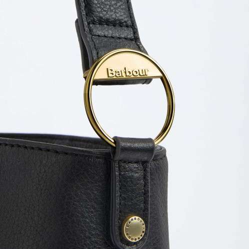 Black Barbour Womens Cedar Leather Bucket Bag Clip