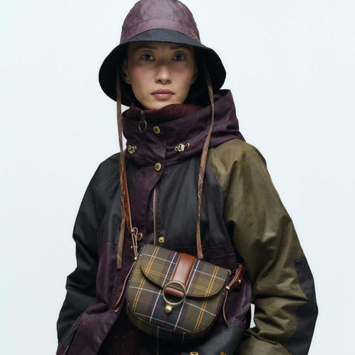 Classic Tartan Barbour Womens Elm Tartan Crossbody Bag On Model