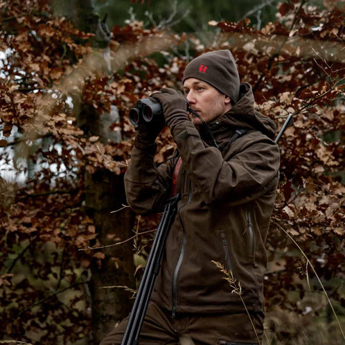 Shadow Brown/Red Harkila Unisex Aspire Reversible Beanie Lifestyle in the field